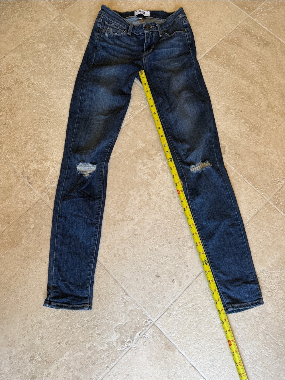 PAIGE Women's Dark Blue Ripped Skinny Jeans - Picture 6 of 7
